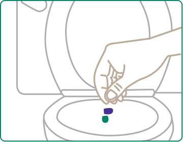 illustration showing a patient throwing the empty capsule into the toilet in order to flush and dispose it properly