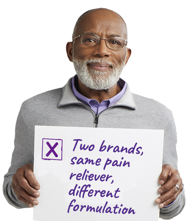 Two brands, same pain reliever, different formulation