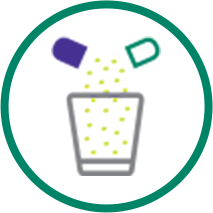 icon of capsule pill split open to sprinkle into a drink